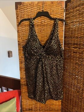 Swimsuits for all Black Swimdress with Gold Dot Print